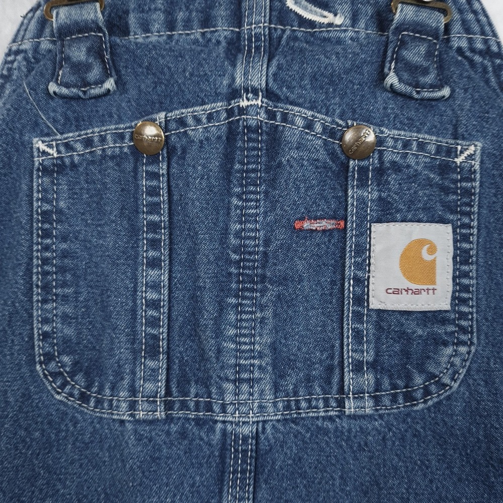 Carhartt Bib Overalls Mens 32 Blue Denim Workwear Hammer Loop R07 DSI - Picture 4 of 14